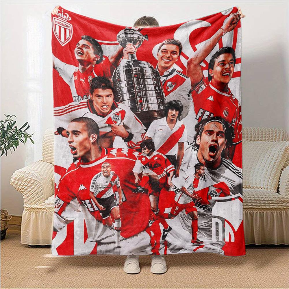 River Plate Champion Team Collage Print Flannel Blanket Soft Warm Throw Blanket Football Fan Sofa Bed Home Decor