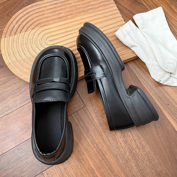 

Маленькие кожаные туфли женские весна и осень новые в британском стиле JK на толстом каблуке платформе женские студенческие повседневные универсальные одинарные туфли 40 матовый черный