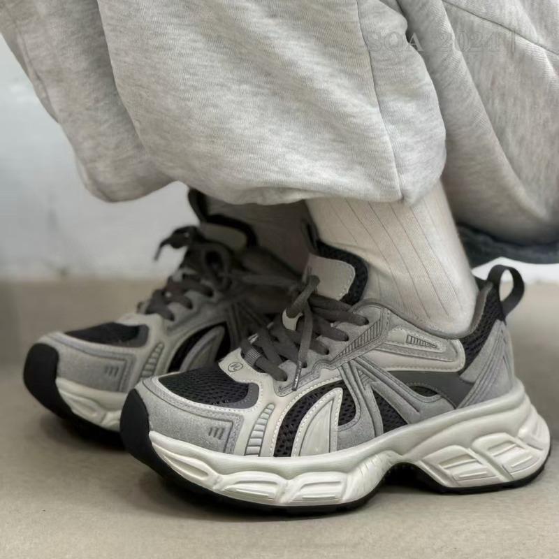 Autumn New Leather Platform Dad Shoes Women's Breathable Versatile Lightweight Non-slip Casual Sports Shoes Tide