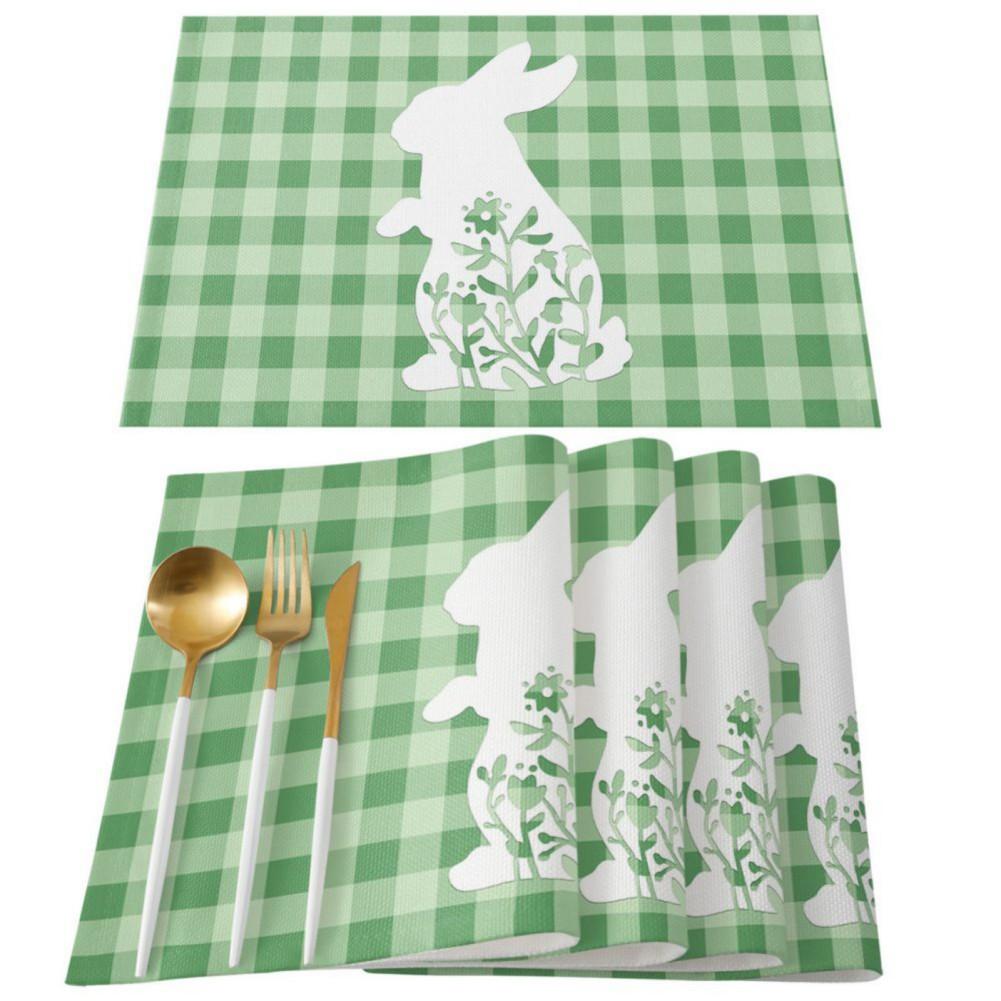 4pcs Easter Placemats Cotton Linen Heat Resistant Table Mats Non-Slip Easter Bunny Gnome Placemat Decoration for Home Kitchen