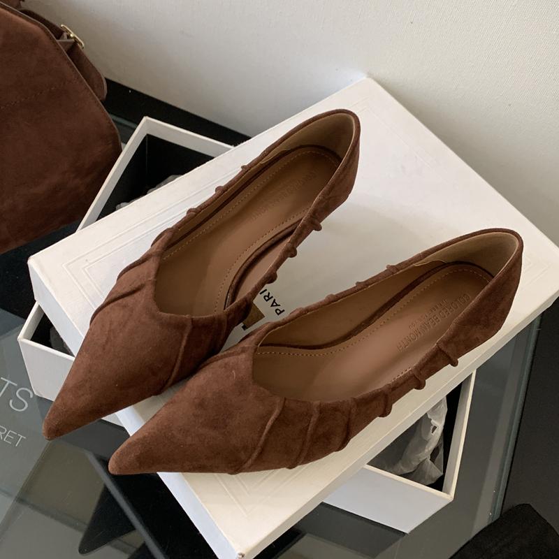 

Fashion SUOJIALUN Autumn New Brand Women Pumps Shoes Fashion Pleated Pointed Toe Shallow Slip On Boat Shoes Thin Low Heel Single Shoes 39 коричневый