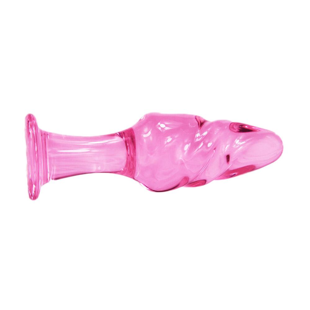Pink Ribbed Glass Butt Plug Masturbation Sex Toy Explore Ass Play Women Man Gspot Stimulate Orgasmic Lesbian Backdoor Game