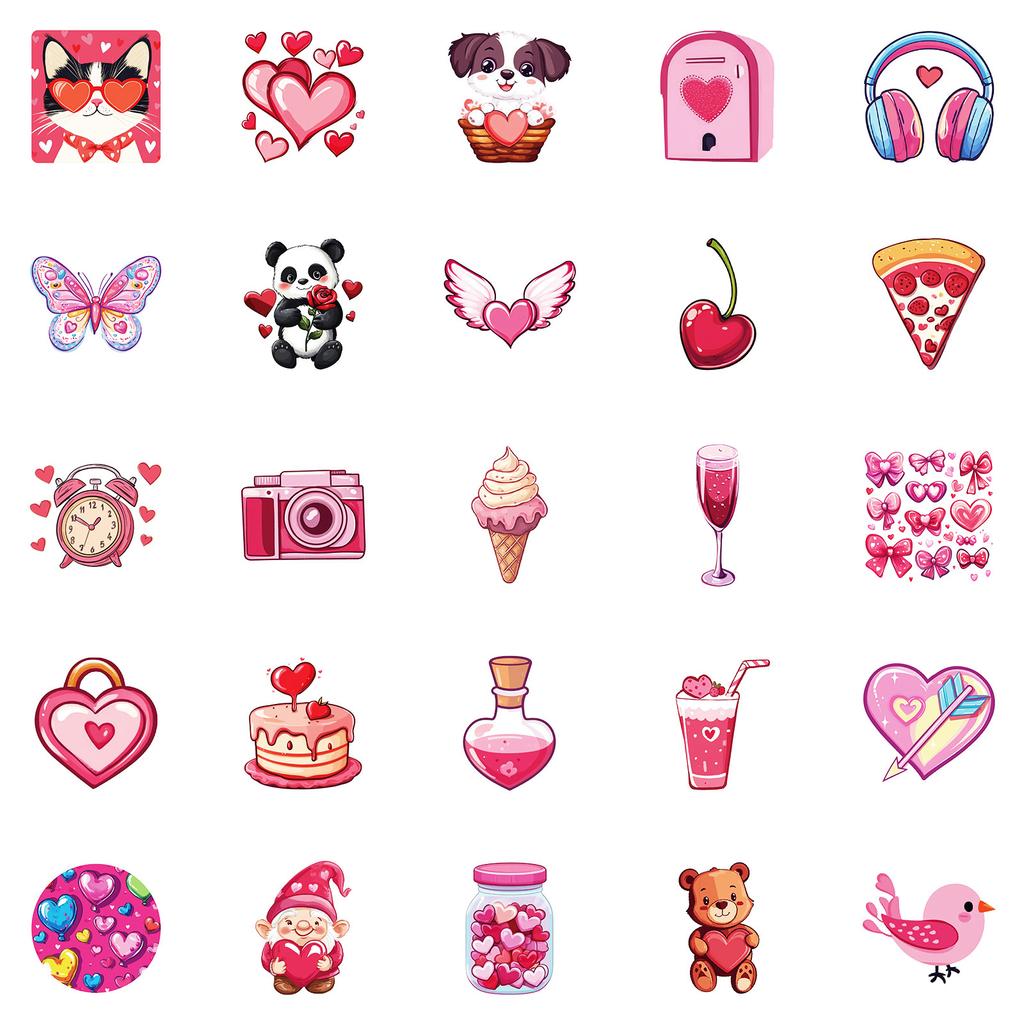 50 PCS Kawaii Valentine Stickers - Cute Animal Decals for Phone Case, Cup, DIY Gifts