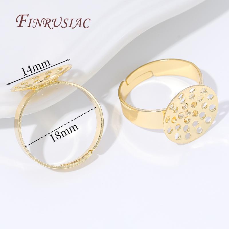 2/4/6pcs Adjustable 14K Gold Plated Open Ring Settings Blank Base Bezel Cabochons Rings For Jewelry Making DIY Finger Ring Blank