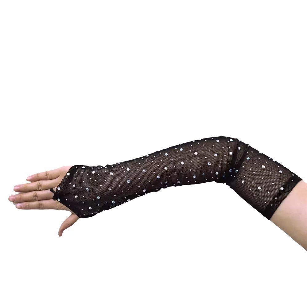 1 Para Rękawiczek Siateczkowych z Haczykiem na Środkowy Palec, z Cyrkoniami, Chroniących Przed Słońcem, Długie Rękawy Bez Palców, Damskie