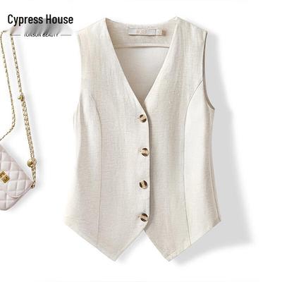 Sibaishai Women's V-Neck Single-Breasted Slim Fit Vest