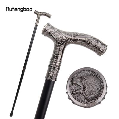 Sidabrinė riaumojančio lokio galvos gėlė Totemo reljefas vaikščiojimo lazdelė Madinga lazda Gentleman Crosier Knob vaikščiojimo lazda 93 cm