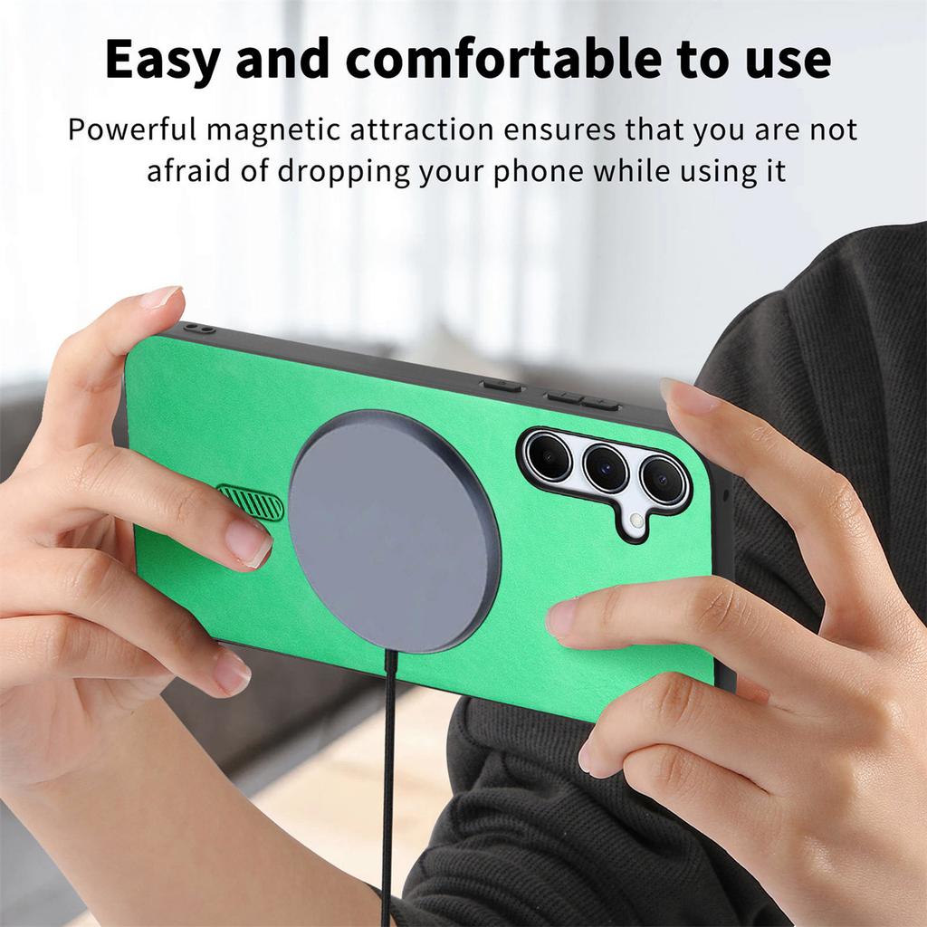 For Samsung Galaxy A35 5G Leather Back Case Compatible with MagSafe Skin-Touch Phone Cover