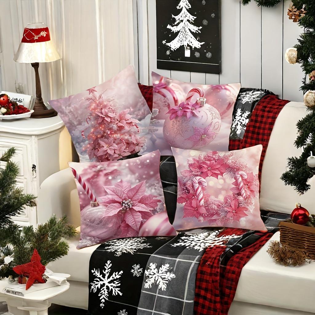 Christmas Decoration Pillowcase New Year Gift Pink Christmas Stick Color Ball Garland Pattern Home Decoration Sofa Cushion Cover