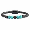 New Men's European American Style Stone Beaded Leather Bracelet with Magnetic Buckle