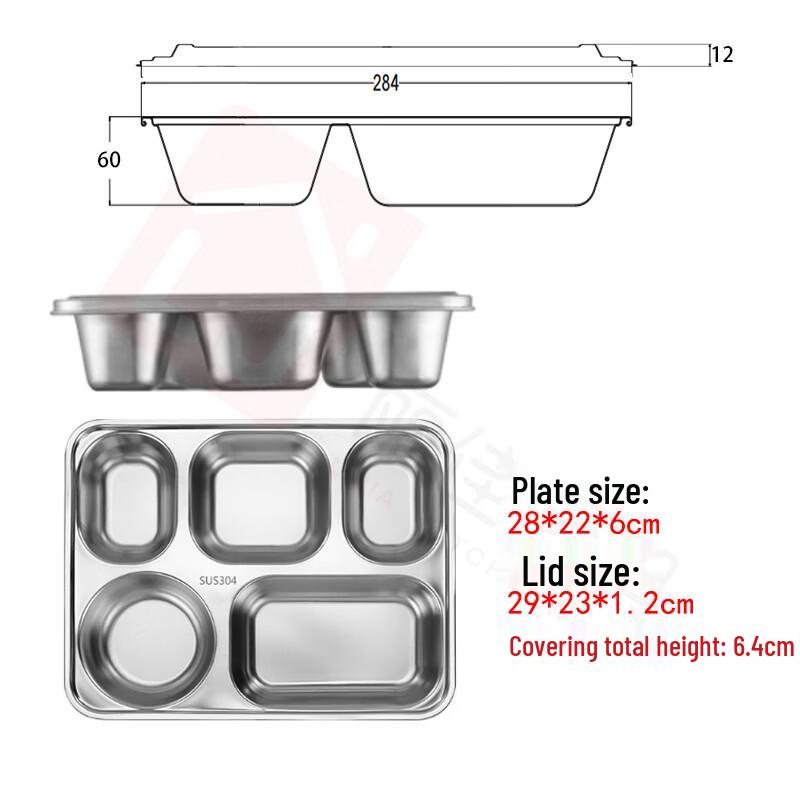 Lijia 304 Stainless Steel Divided Lunch Tray with Lid