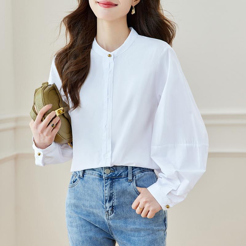 

Blue Striped Shirt for Women Long-sleeved Spring Clothes New Round Neck Top Korean Style Fashionable Versatile Shirt XXL