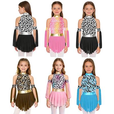Prähistorisches Höhlenmädchen Kostüm Set Leopardenmuster Kleid mit Überärmeln Eingebauter Slip Reißverschluss hinten für die Show