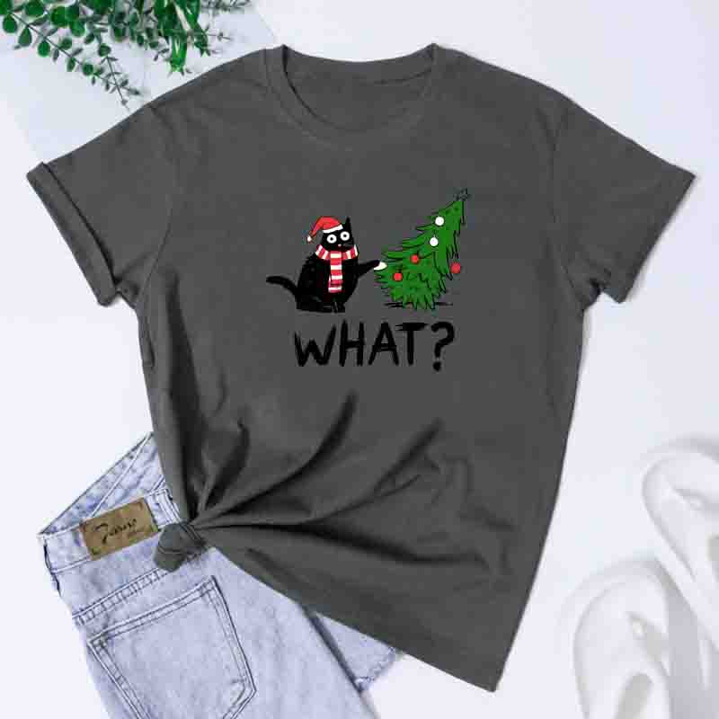 Christmas Cat What Tee Funny Cat Mom Xmas Holiday Gift TShirt Fashion Unisex Merry Catmas Top