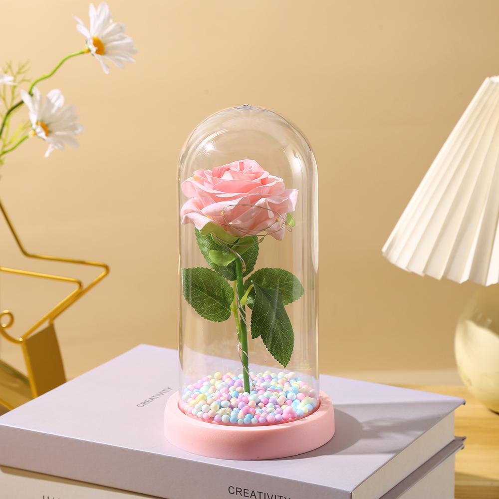 Valentine's Day Immortal Flower Glass Cover Gold Foil Rose Romantic Bouquet Ornament Couple New Year Birthday Gift