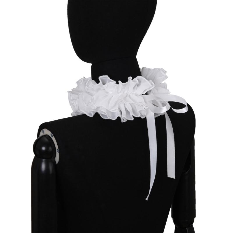 Elizabethan Ruffle False Collar Victorian Style Neck Ruff and Wrist Cuffs Set for Halloween Cosplay Costume Accessories
