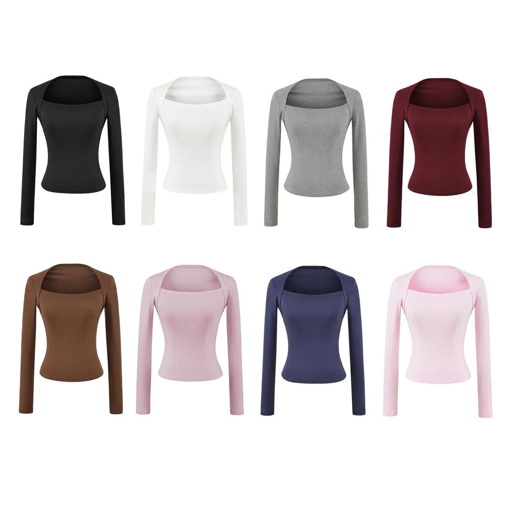 Hot Girl Square Neck Off-Shoulder Slimming Long Sleeve Top for Women