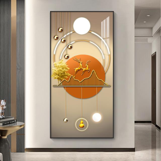 

Абстрактная роскошная золотая картина на холсте, богатое дерево, свет, настенное искусство, постеры с оленями и принты для гостиной, крыльца, декора коридора 60cm×170cm NoFrame