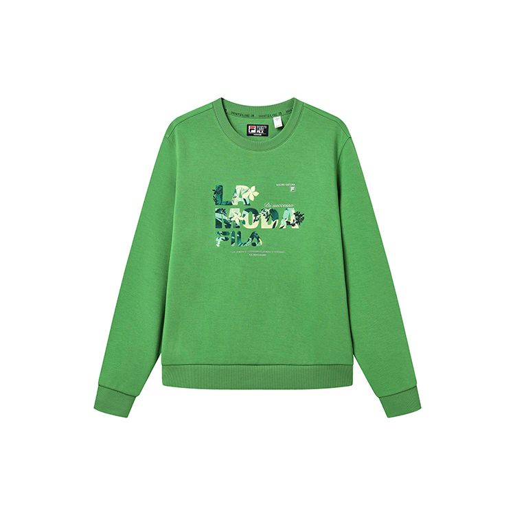 FILA Simple Letter Floral Round Neck Casual Knit Pullover Sweatshirt Women sweatshirt Green F11W248211F-GN M