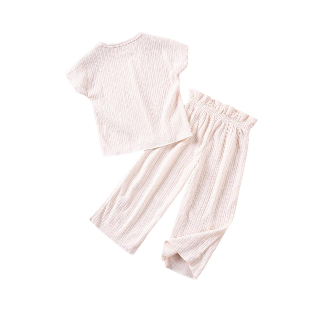Girls' Solid Color Set - Short Sleeve Top & Pants Outfit