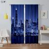 High Quality City Building 3d Printed Curtains Night View Hand-Painted Industrial Style Blackout Heat Insulation Curtains 2PCS