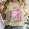 Cute Axolotl Playing Games T-shirt Female Casual Summer Drink Top Tie Dye Boba Tea Cartoon T-shirts Gamer Funny Short Sleeve Tee