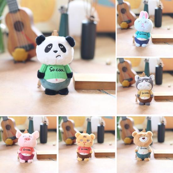 Cat Plush Pendant Keychain Cute Animal Bag Charm Soft Fluffy Pig Panda Bear Rabbit Portable Hanging Chain Decompress Toy
