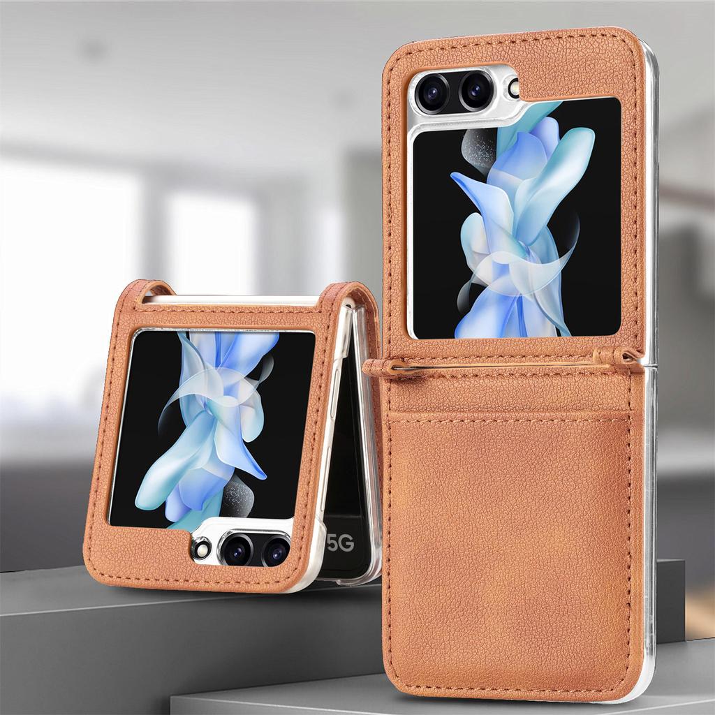 Coque pour téléphone portable Samsung ZFlip7 en cuir Flip5 écran pliant à cartes zflip6 coque de protection anti-traces de doigts anti-empreintes digitales