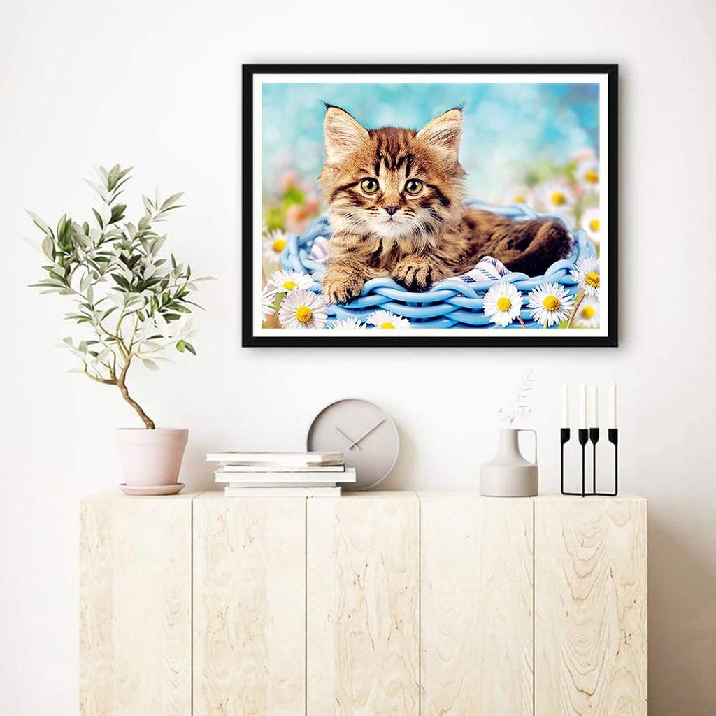 5D DIY Diamond Painting Kitten and Chrysanthemum Flowers Cross Stitch Kit Mosaic Diamond Embroidery Rose Full Round/Square Drill Home Decoration