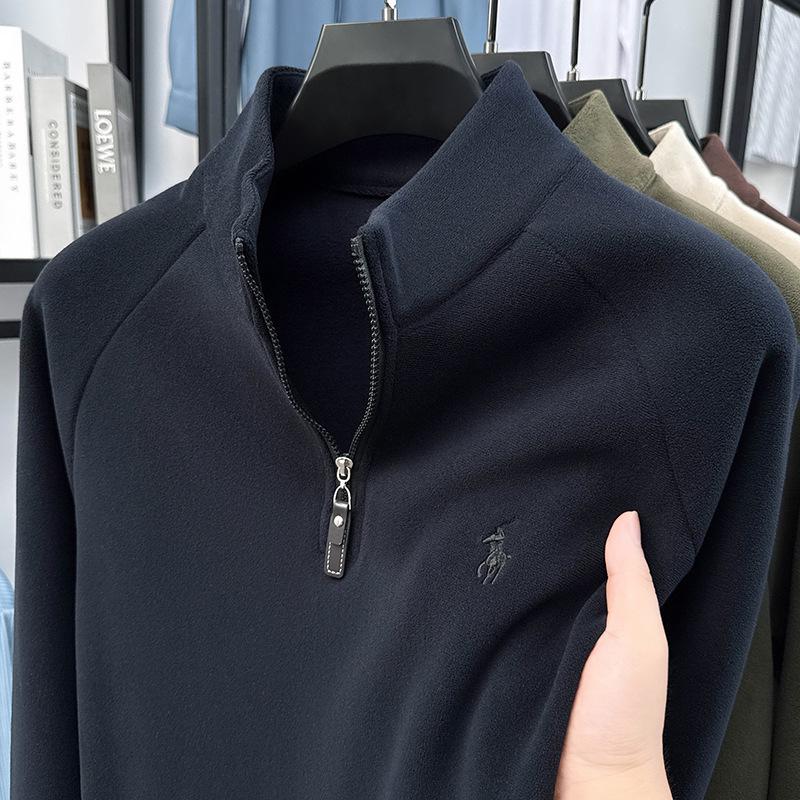 Herren Stickerei Wolle Plüsch Halbreißverschluss Hoodie - Verdicktes Herbst/Winter Basisschicht Oberteil