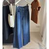 Retro Dark Blue High-waisted Wide-leg Jeans Women's Autumn Washing Loose and Thin Straight Casual Trousers Tide