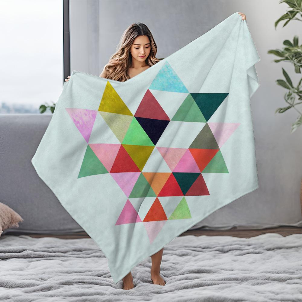 Colorful Geometric Patchwork Quilted Throw Blanket Kids Teen Sofa Bed Decorative Throw Blanket