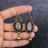 Natural Golden Rutile Gemstone Copper Wire Wrap Jewelry Earring 3.35" R3g82