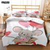 Lindo Juego de Cama de Tres Piezas con Estampado de Ratón de Dibujos Animados Suave y Cómodo Juego de Cama King Size Edredón Juegos de Cama