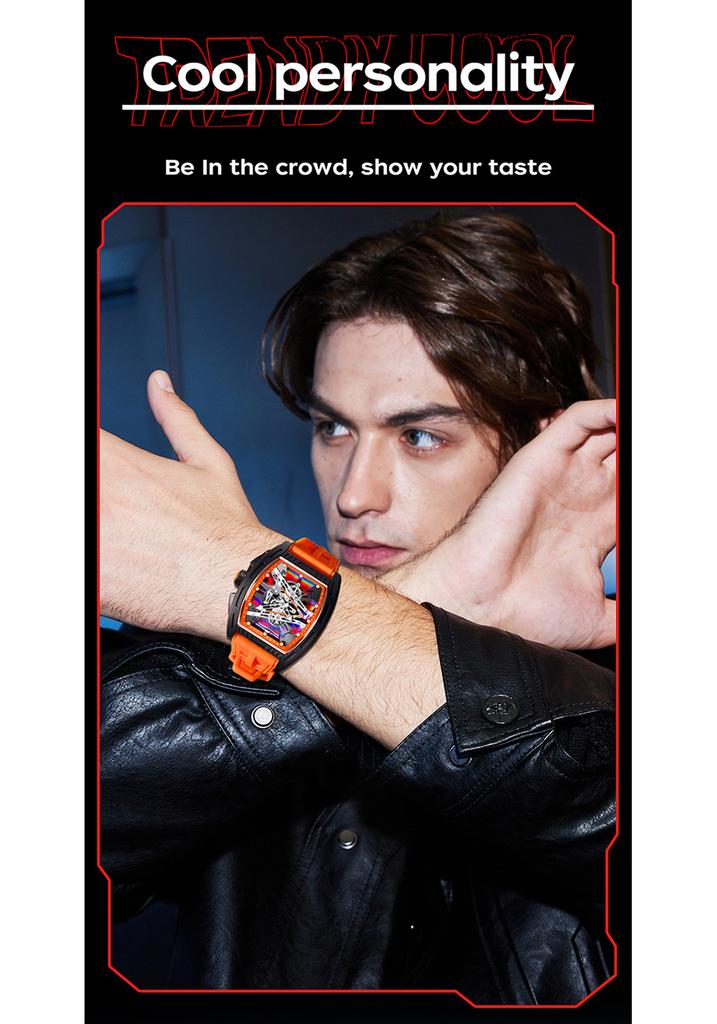 Men's Barrel Shape Quartz Watch Luminous Hands Retro Punk Sport Style