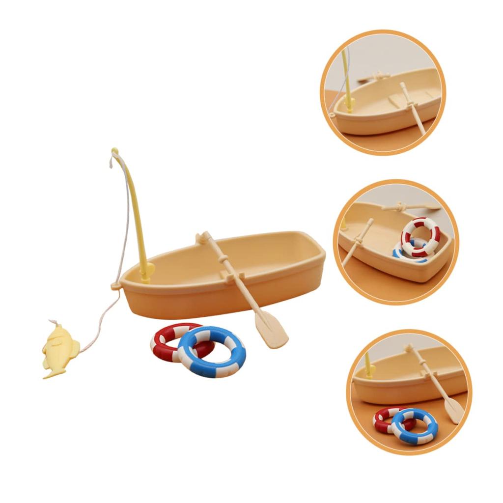 EXCEART Miniature Fishing Boat Set with Swimming Ring for Interior x x Plastic 2-Pack Dollhouse, Decoration, 11.6 5.4 8cm,