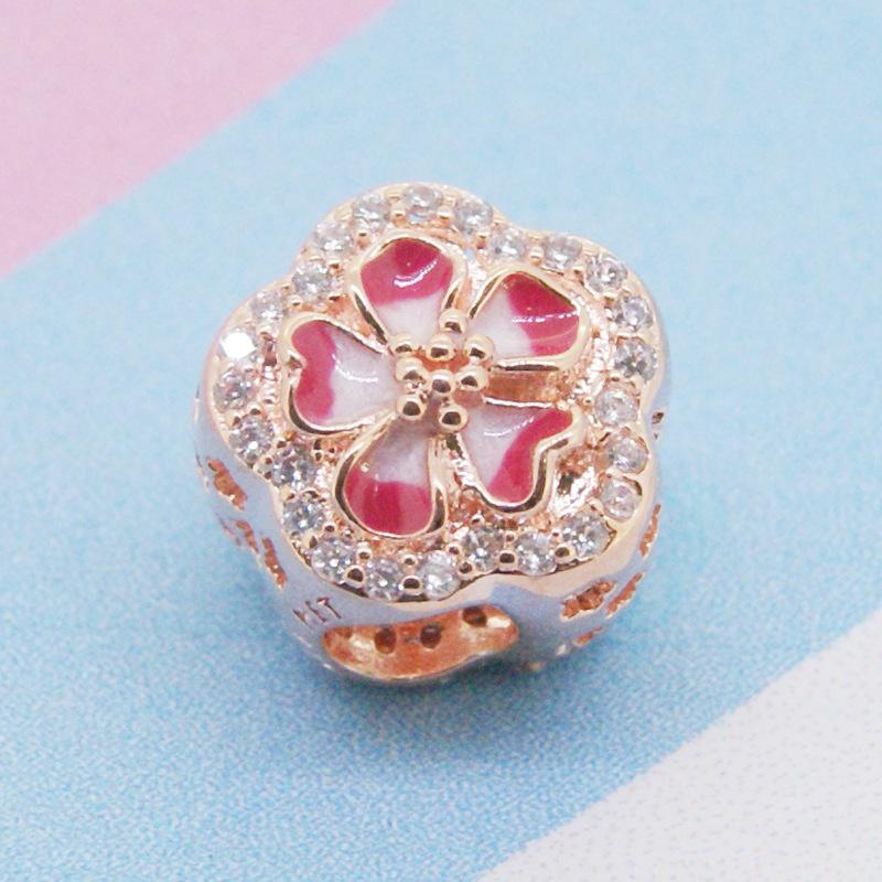 Copper18K Gold Plated Pink Clip Dasiy Butterfly Dragonfly Diy Charms Fit Originalbracelet Trinket Women Jewelry