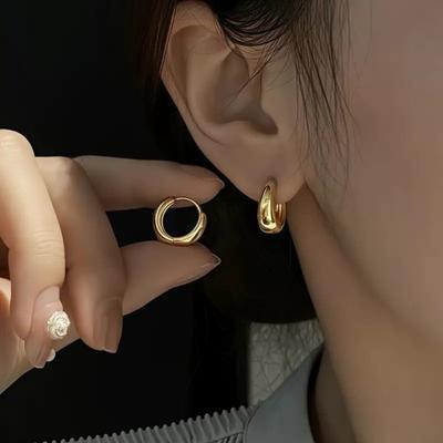 Korea Temperament Edelstahl Geometrisch Tropfenförmig Glatte Oberfläche Creolen Ohrringe für Damen Herren Trendiger Schmuck Zubehör
