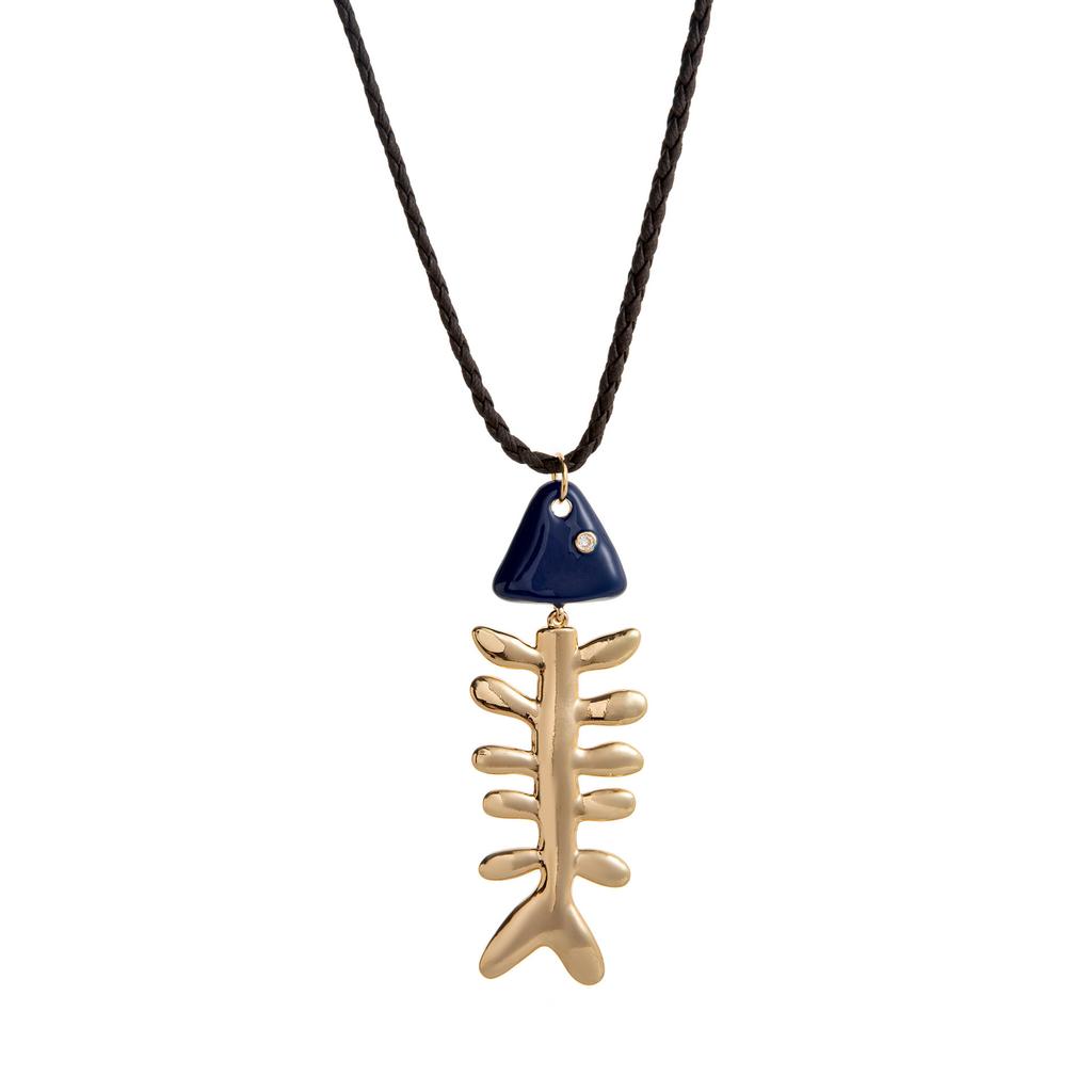 Copper Multi-Pendant Summer Ocean Small Fish Starfish Fish Bone Rope Necklace Stainless Steel Vacuum Plating