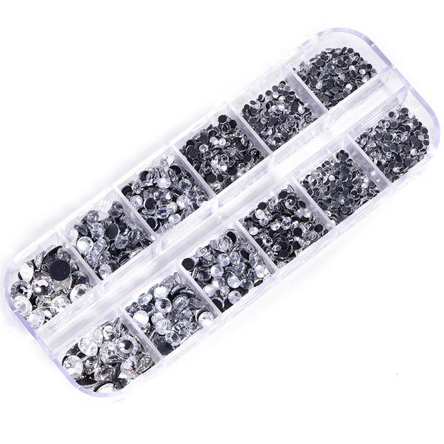 12-Grid Boxed Rhinestones, Glass Dmc Hot Diamonds, Crystal Clothing Accessories, Jewelry Diy Tool Set