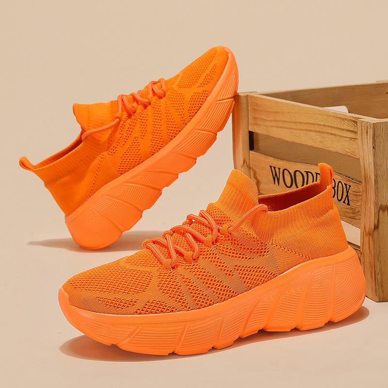 Spring Knit Socks Shoes Men Orange Sneakers Mesh Platform Men's Casual Sneakers Mens Breathable Running Shoes Women Sports Shoes