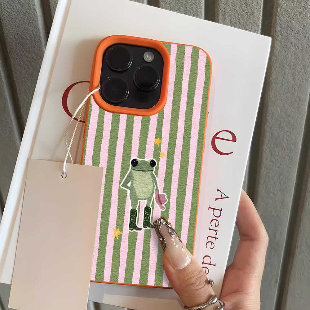 Funny Cowboy Frog Pattern Lychee Soft Phone Case For iPhone 17 16 15 14 13 12 11 Pro Max Air 14 15 Plus X Xs XR Shockproof Cover