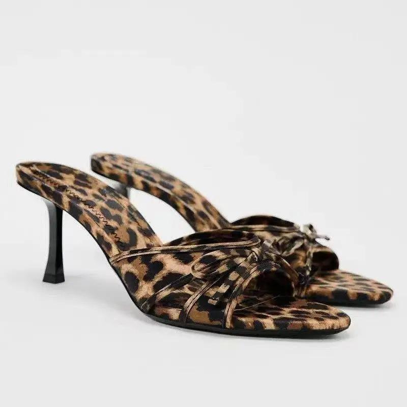 Designer Luxury Summer High Heel Women Slippers Fashion Butterfly-knot Slip On Slides Ladies Elegant Stripper Party Sandalias