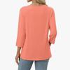 Women's Fashion Casual Color V-Neck Decorative Button Three-Quarter Sleeve T-Shirt Top