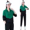 Women's Plus Size Color Block Zipper Suit: Stylish Spring/Autumn Casual Sportswear Two-Piece Set for Middle-Aged & Elderly