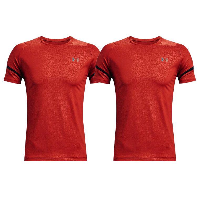 Under Armour Rush Logo Print Color Block Training Short Sleeve T-Shirt Men Tops Orange 1366064-839