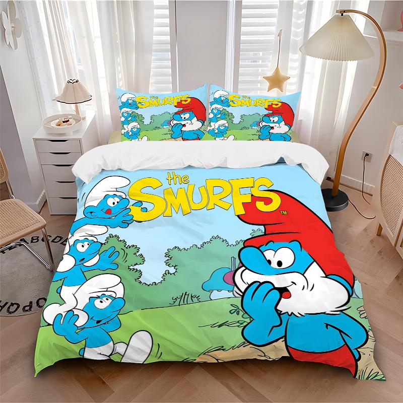 Smurfs Adventure Print 3Pcs Bedding Setduvet Cover With 2 Bedropillowcase Home Birthday Gift