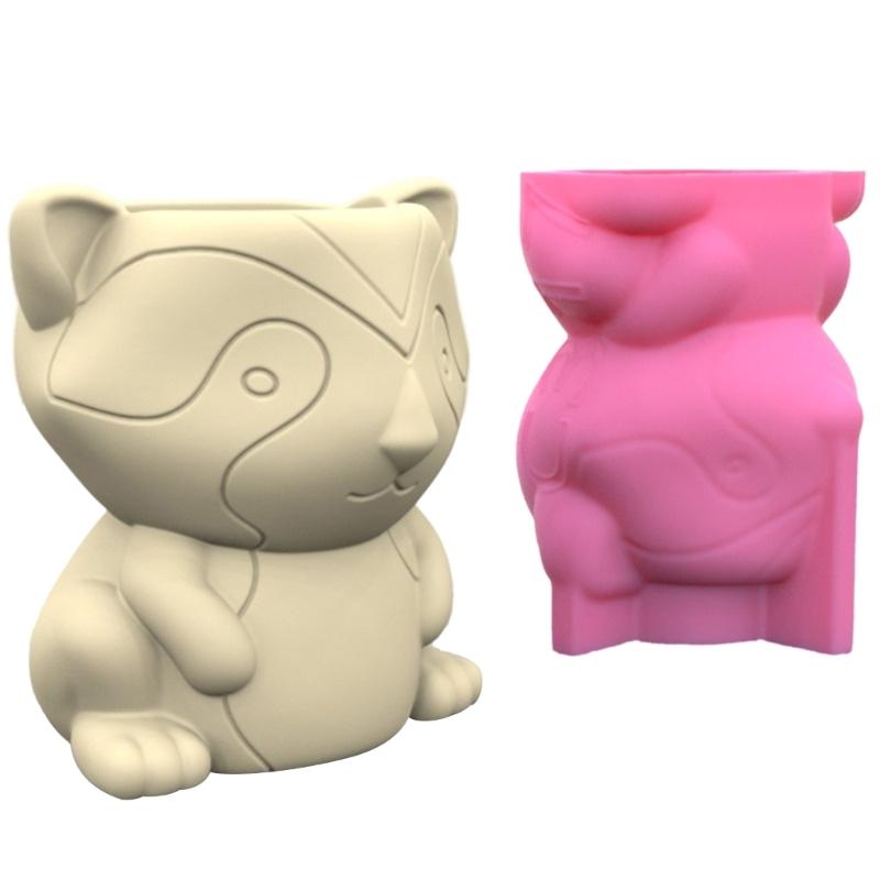 Cute Zebra Fox Concrete Flower Pot Silicone Mold Candle Pen Holder Resin Mold Animal Succulent Planter Pot Mold DIY Art