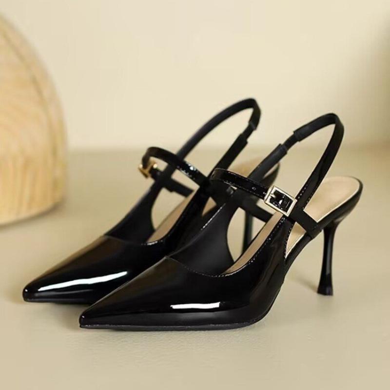 

Fashion Pointed Toe Shallow Mouth Non-slip High Heels Women s New Stiletto Strap Versatile Back Empty Wrapped Toe Sandals 40 чёрный