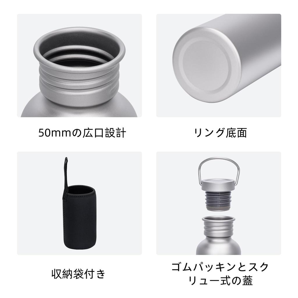 Boundless Voyage Titanium Sports Water Bottle, Wide Mouth, 600ml, Single Wall, Direct Drinking, Flameproof, Lightweight, Durable, Rustproof, Perfect